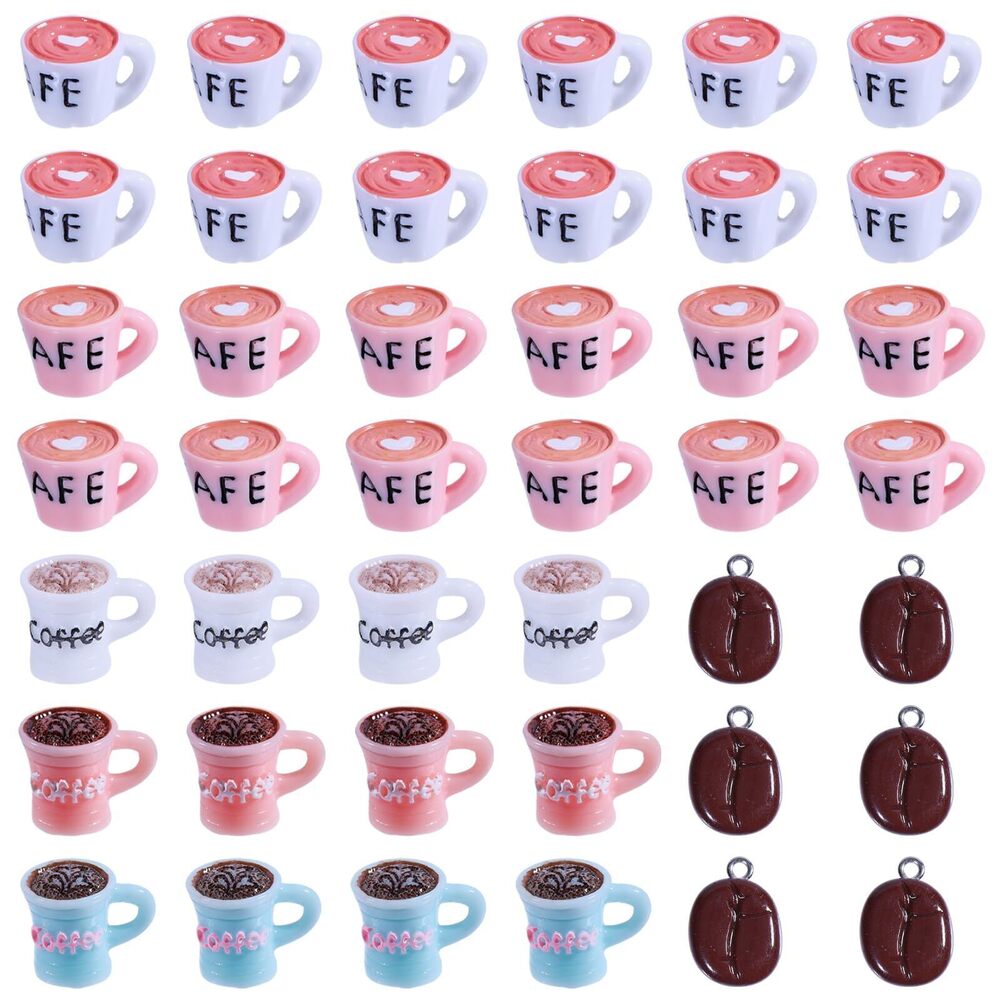 6069 42 Pcs 6 Styles Resin Coffee Cup Charms Mini Coffee Beans Charms
